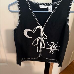 Black Embroidered Women's tie front vest